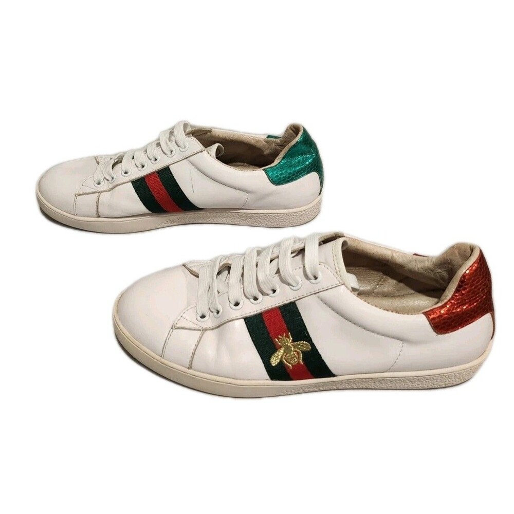 Gucci Ace Low-Top White Leather Bumblebee Sneakers White 40EU/8US Wom/6.5US Men - Picture 3 of 14